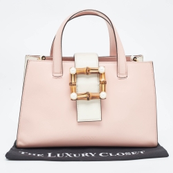 Pre Owned  Gucci Pink/White Leather Small Nimfair Tote