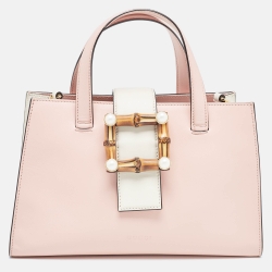 Pre Owned  Gucci Pink/White Leather Small Nimfair Tote