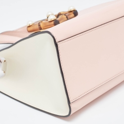 Pre Owned  Gucci Pink/White Leather Small Nimfair Tote