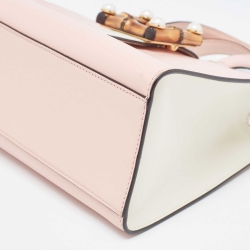 Pre Owned  Gucci Pink/White Leather Small Nimfair Tote