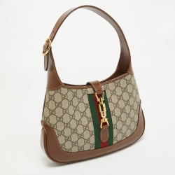 Pre Owned Gucci Brown/Beige GG Supreme Canvas and Leather Small Jackie 1961 Hobo