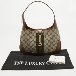 Pre Owned Gucci Brown/Beige GG Supreme Canvas and Leather Small Jackie 1961 Hobo