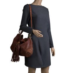 Pre Owned Gucci Brown Leather Medium Indy Top Handle Hobo