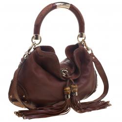 Pre Owned Gucci Brown Leather Medium Indy Top Handle Hobo