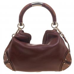 Pre Owned Gucci Brown Leather Medium Indy Top Handle Hobo