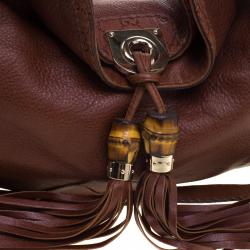 Pre Owned Gucci Brown Leather Medium Indy Top Handle Hobo