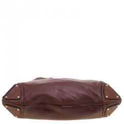 Pre Owned Gucci Brown Leather Medium Indy Top Handle Hobo