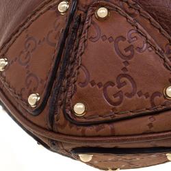 Pre Owned Gucci Brown Leather Medium Indy Top Handle Hobo