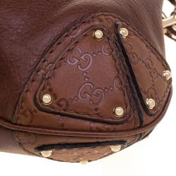 Pre Owned Gucci Brown Leather Medium Indy Top Handle Hobo