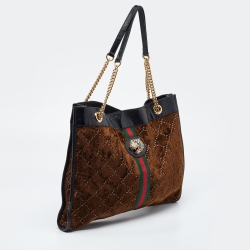 مملوكة مسبقًا حقيبة يد غوتشي راجا قطيفة جي جي بني كبيرة بسلسلة