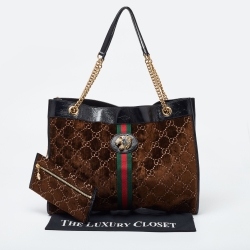 مملوكة مسبقًا حقيبة يد غوتشي راجا قطيفة جي جي بني كبيرة بسلسلة