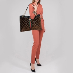 مملوكة مسبقًا حقيبة يد غوتشي راجا قطيفة جي جي بني كبيرة بسلسلة