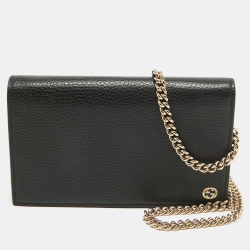 Gucci Black Leather Betty Wallet on Chain 