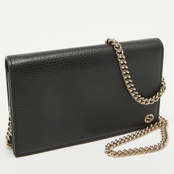 Gucci Black Leather Betty Wallet on Chain 