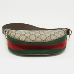 Pre Owned Gucci Beige/Brown GG Supreme Canvas and Leather Mini Ophidia Bag 