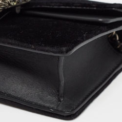 Pre Owned Gucci Black Leather and Velvet Super Mini Dionysus Crystals Chain Bag