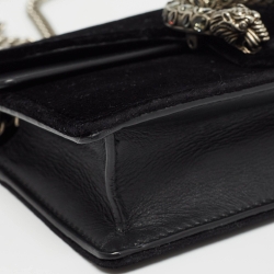Pre Owned Gucci Black Leather and Velvet Super Mini Dionysus Crystals Chain Bag