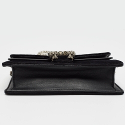 Gucci Black Leather and Velvet Super Mini Dionysus Crystals Chain Bag
