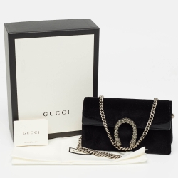 Gucci Black Leather and Velvet Super Mini Dionysus Crystals Chain Bag