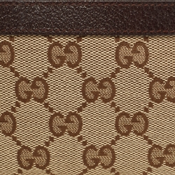 Pre Owned Gucci Beige/Brown GG Canvas and Leather Zip Pouch