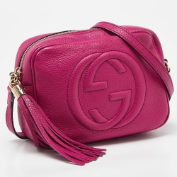 Pre Owned Gucci Pink Grained Leather Small Soho Disco Crossbody Bag
