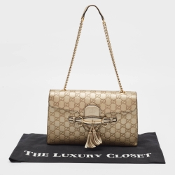 Gucci Metallic Beige Guccissima Leather Medium Emily Chain Shoulder Bag
