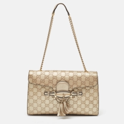 Gucci Metallic Beige Guccissima Leather Medium Emily Chain Shoulder Bag