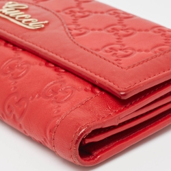 Pre Owned Gucci Red Guccissima Leather Logo French Wallet