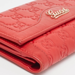Pre Owned Gucci Red Guccissima Leather Logo French Wallet