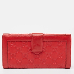 Pre Owned Gucci Red Guccissima Leather Logo French Wallet