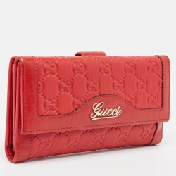 Pre Owned Gucci Red Guccissima Leather Logo French Wallet