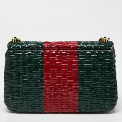 Pre Owned Gucci Green/Red Glazed Wicker Small Cestino Shoulder Bag