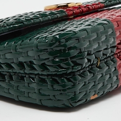 Pre Owned Gucci Green/Red Glazed Wicker Small Cestino Shoulder Bag