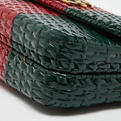 Pre Owned Gucci Green/Red Glazed Wicker Small Cestino Shoulder Bag
