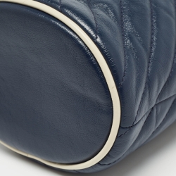 Pre Owned Gucci Navy Blue Matelasse Leather Mini GG Torchon Marmont Bucket Bag