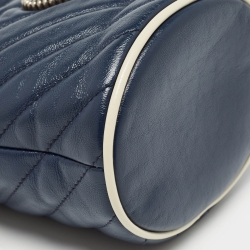 Pre Owned Gucci Navy Blue Matelasse Leather Mini GG Torchon Marmont Bucket Bag