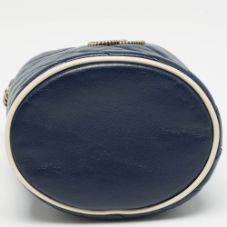 Pre Owned Gucci Navy Blue Matelasse Leather Mini GG Torchon Marmont Bucket Bag