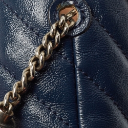 Pre Owned Gucci Navy Blue Matelasse Leather Mini GG Torchon Marmont Bucket Bag