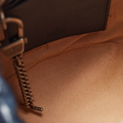 Pre Owned Gucci Navy Blue Matelasse Leather Mini GG Torchon Marmont Bucket Bag