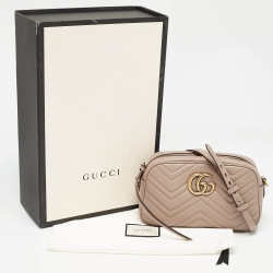 Pre Owned Gucci Old Rose Matelassé Leather Small GG Marmont Shoulder Bag