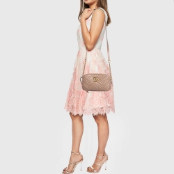 Pre Owned Gucci Old Rose Matelassé Leather Small GG Marmont Shoulder Bag