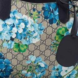 Pre Owned Gucci Navy Blue/Beige GG Supreme Canvas Medium Blooms Reversible Tote
