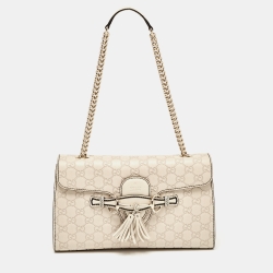 Gucci Light Beige Guccissima Leather Medium Emily Chain Shoulder Bag