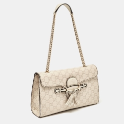 Gucci Light Beige Guccissima Leather Medium Emily Chain Shoulder Bag
