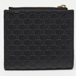 مملوكة مسبقًا Gucci Black Microguccissima Leather Compact Wallet