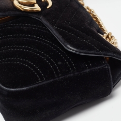 مملوكة مسبقًا Gucci Black Matelassé Velvet Mini GG Marmont Shoulder Bag