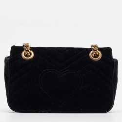 مملوكة مسبقًا Gucci Black Matelassé Velvet Mini GG Marmont Shoulder Bag