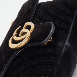 مملوكة مسبقًا Gucci Black Matelassé Velvet Mini GG Marmont Shoulder Bag