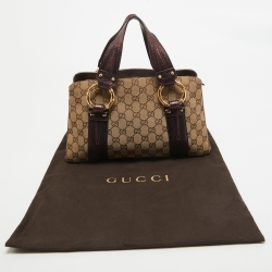 Gucci Metallic Purple/Beige GG Canvas Metal Bamboo Ring Bag