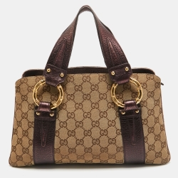 Gucci Metallic Purple/Beige GG Canvas Metal Bamboo Ring Bag